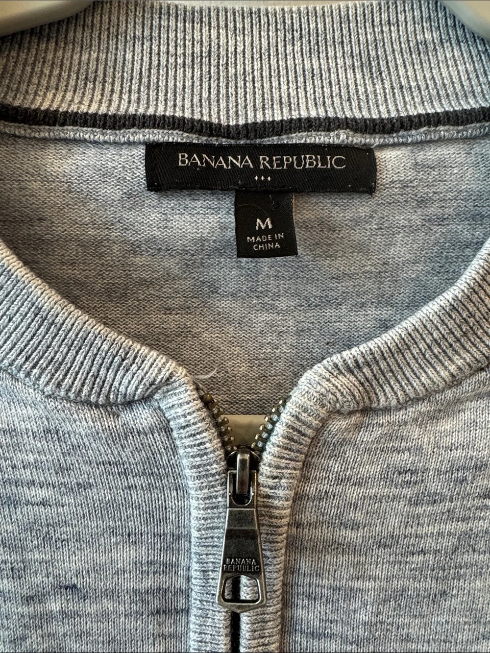 Banana Republic Men's Light Heather Blue Half-Zip Cotton Pullover